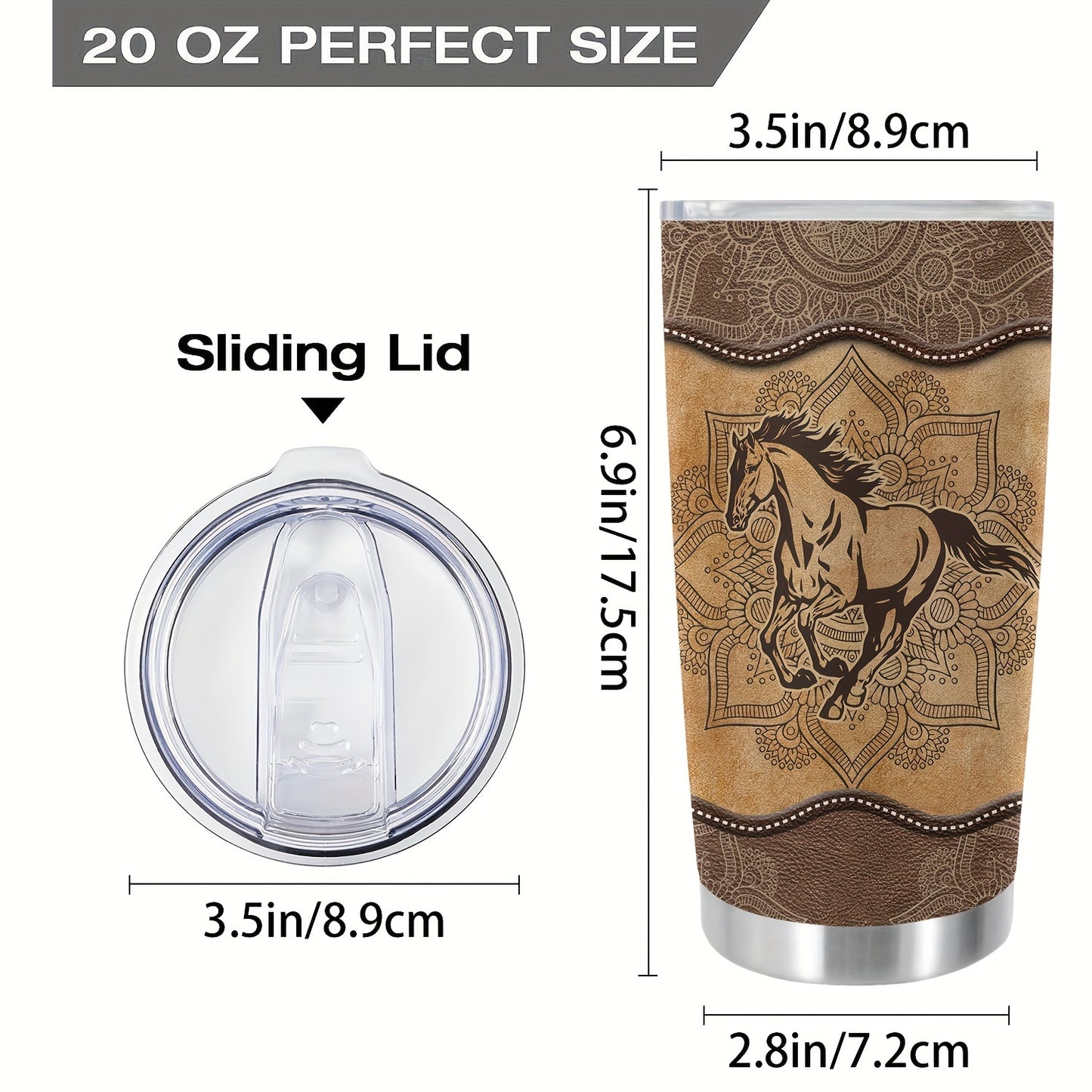 1pc, 20oz Cup Stainless Steel Tumbler, Horse Print Double Wall Vacuum Insulated Travel Mug, Halloween Gifts, Gifts For Parents, Relatives And Friends