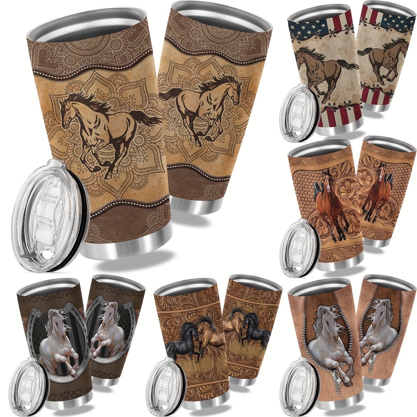 1pc, 20oz Cup Stainless Steel Tumbler, Horse Print Double Wall Vacuum Insulated Travel Mug, Halloween Gifts, Gifts For Parents, Relatives And Friends