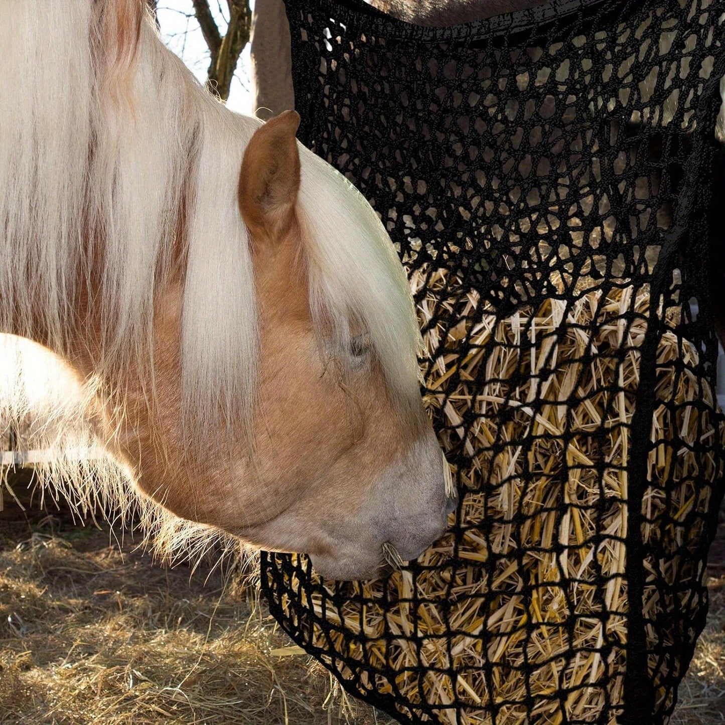 2pcs Durable Slow Feed Hay Nets For Horses & Goats - Easy Fill, Large Opening Design - Black, 35X31 Inch