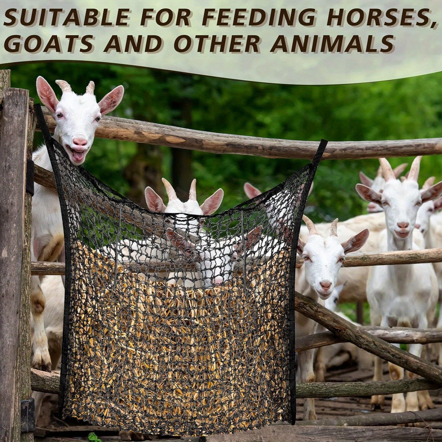 2pcs Durable Slow Feed Hay Nets For Horses & Goats - Easy Fill, Large Opening Design - Black, 35X31 Inch