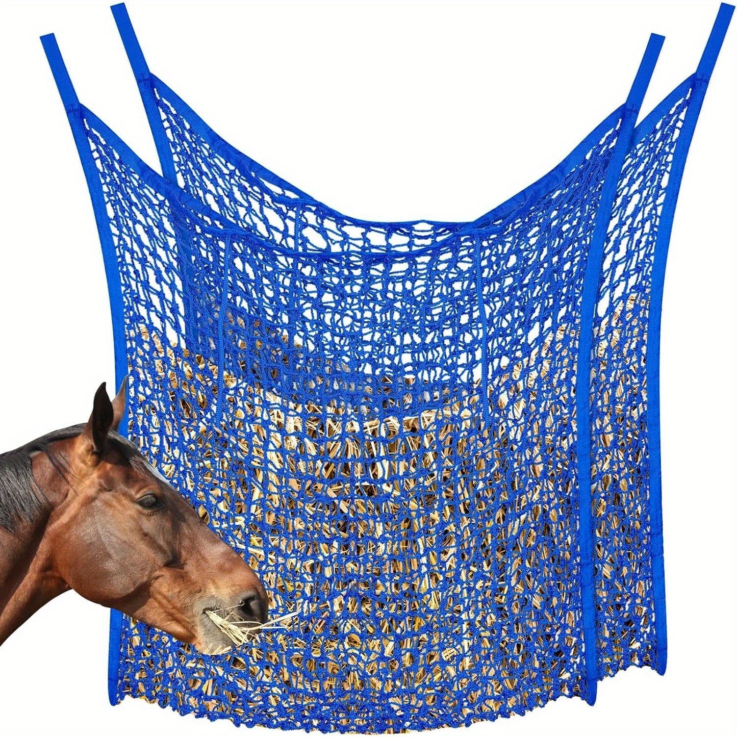 2pcs Durable Slow Feed Hay Nets For Horses & Goats - Easy Fill, Large Opening Design - Black, 35X31 Inch