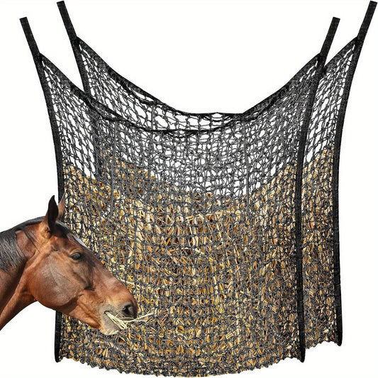 2pcs Durable Slow Feed Hay Nets For Horses & Goats - Easy Fill, Large Opening Design - Black, 35X31 Inch