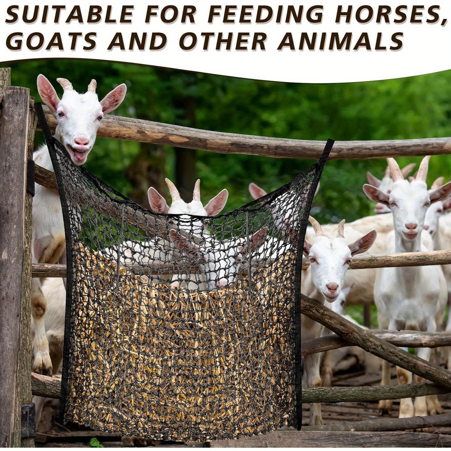 2pcs Durable Slow Feed Hay Nets For Horses & Goats - Easy Fill, Large Opening Design - Black, 35X31 Inch