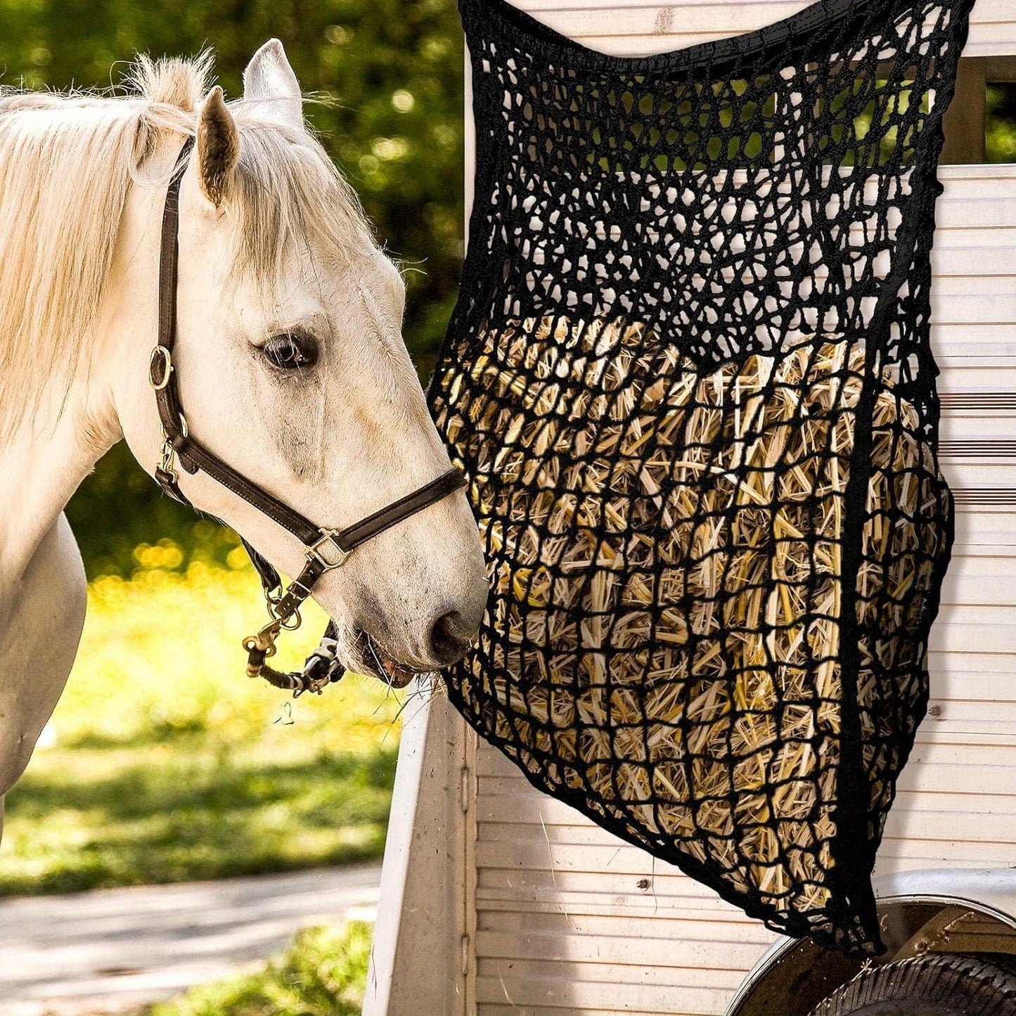 2pcs Durable Slow Feed Hay Nets For Horses & Goats - Easy Fill, Large Opening Design - Black, 35X31 Inch