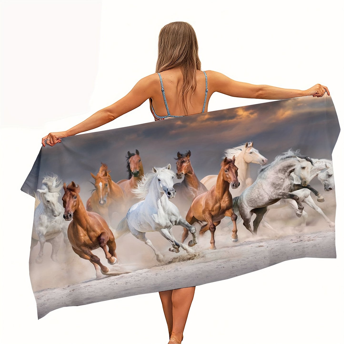 1pc Running Horses Pattern Beach Towel, Soft & Lightweight Swimming Towel, Perfect For Outdoor Travel, Sports, Swimming, Camping, Fitness And Yoga, Beach Essentials, Travel Accessories