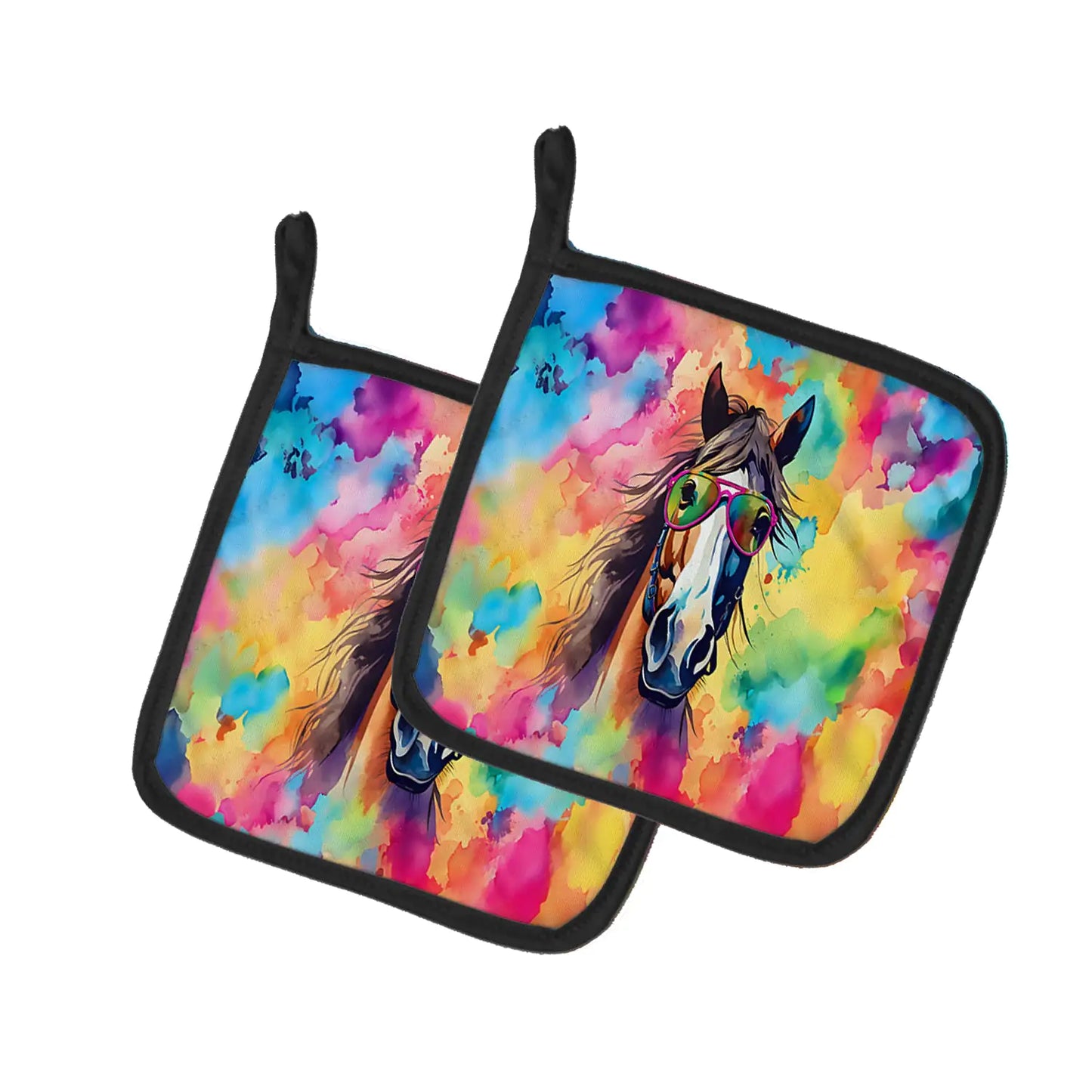 Hippie Animal Horse Pair of Pot Holders