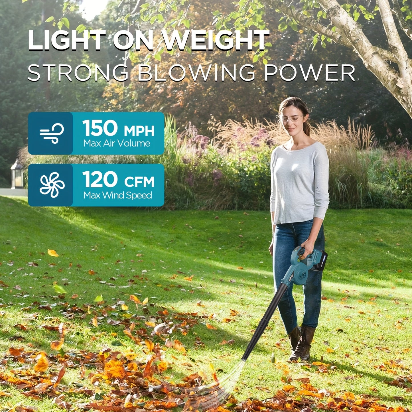 LOVEWE Cordless Leaf Blower, 150Mph 3 Speed Mode Handheld Electric Leaf Blowers 2-in-1 Lightweight Mini Cordless Leaf Vacuum With Brushless Motor For 18-21V Makita Interface, Leaf Blower