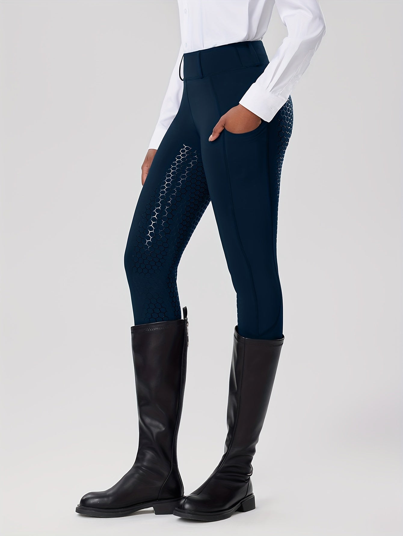 Women's Full Seat Non-Slip Durable Equestrian Pants With Dual Pockets - Belt Loops, Breathable Quick-Dry Fabric, High Elasticity, Long Length, Tight Fit, Riding Tights