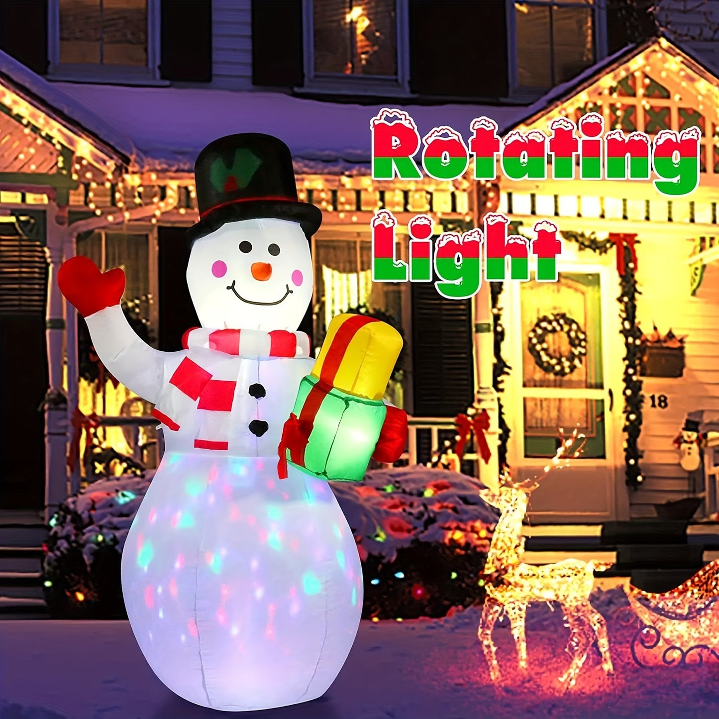 5ft Inflatable Snowman With Rotating LED Lights, Outdoor Yard Christmas Decoration, Durable Polyester, Festive Holiday Display