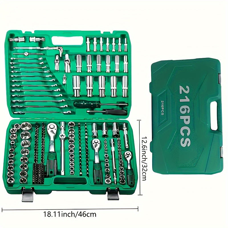 216&151&53PCS Tool Set, MechanicTool Kits For Auto Repair And Household Mechanical Tool Kit For Car Repair Tools, 1/2 *1/4" 3/8 "drive Depth And Standard Sockets, Ratchet Torque Wrench Screwdriver Socket Combination Tool Kit