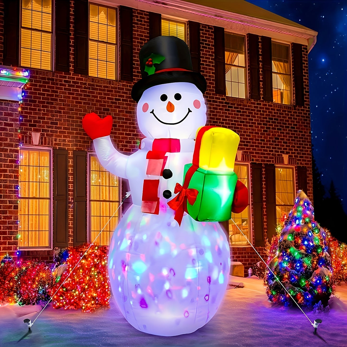 5ft Inflatable Snowman With Rotating LED Lights, Outdoor Yard Christmas Decoration, Durable Polyester, Festive Holiday Display