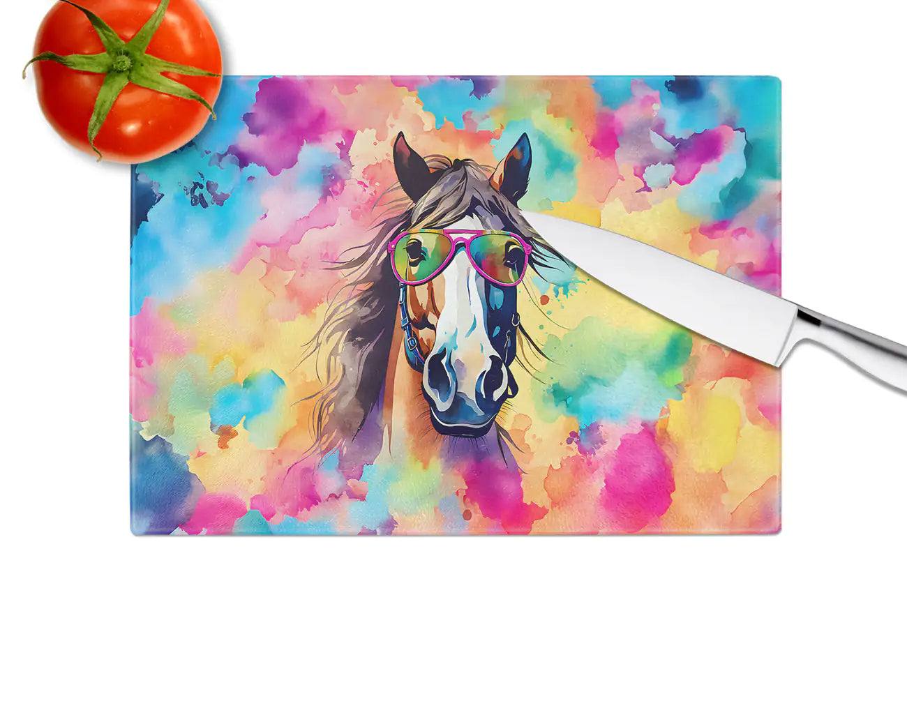 Hippie Animal Horse Glass Cutting Board