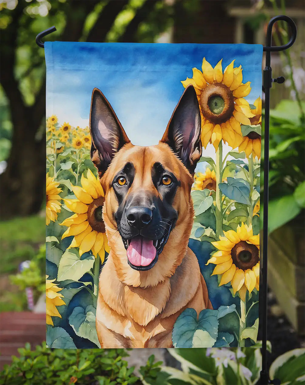 Belgian Malinois in Sunflowers Garden Flag