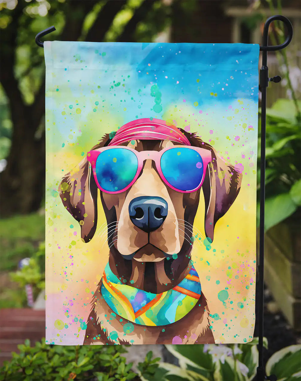 Chocolate Labrador Hippie Dawg Garden Flag