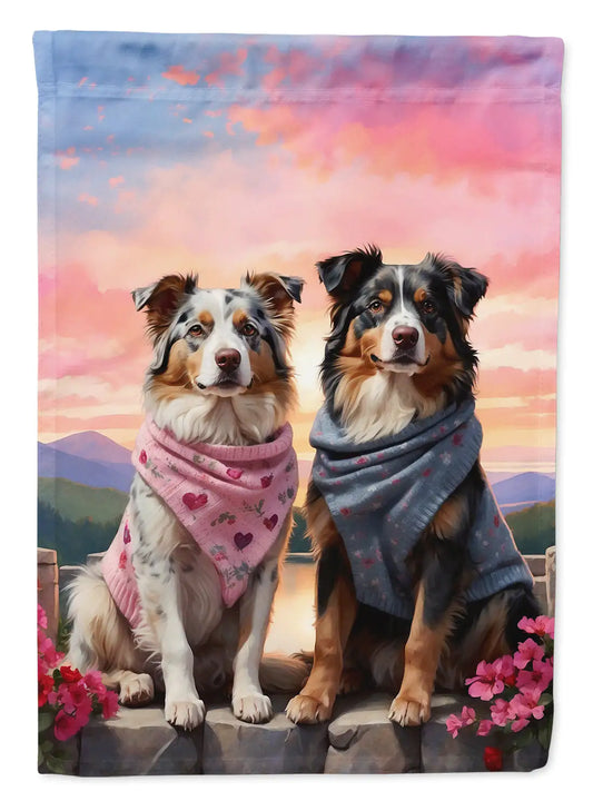 Australian Shepherd Two Hearts Garden Flag