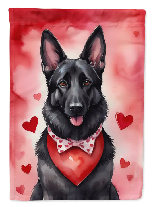 Black German Shepherd My Valentine House Flag