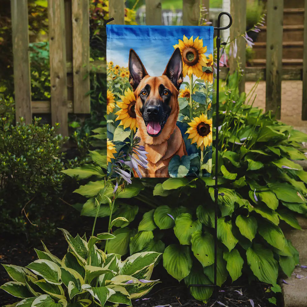 Belgian Malinois in Sunflowers Garden Flag