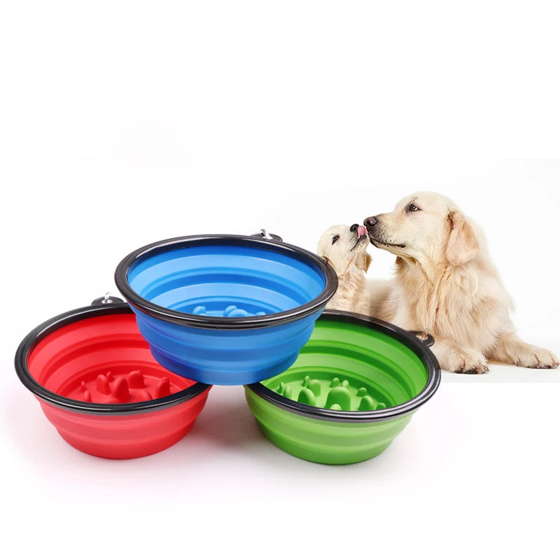 Pet Slow Food Bowl Dog and Cat Anti-choking Feeder Outdoor Travel Portable Foldable TPE Bowls Anti-gulping Feeding Pets Supplies