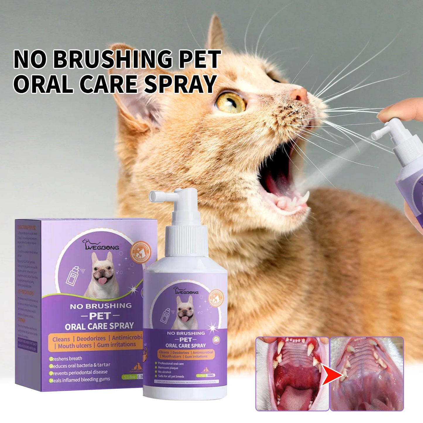 Pet Teeth Cleaning Spray Prevent Calculus Cat Tartars Bad Breath Removal Dog Keep Fresh Breath Deodorization Pet Oral Care Spray