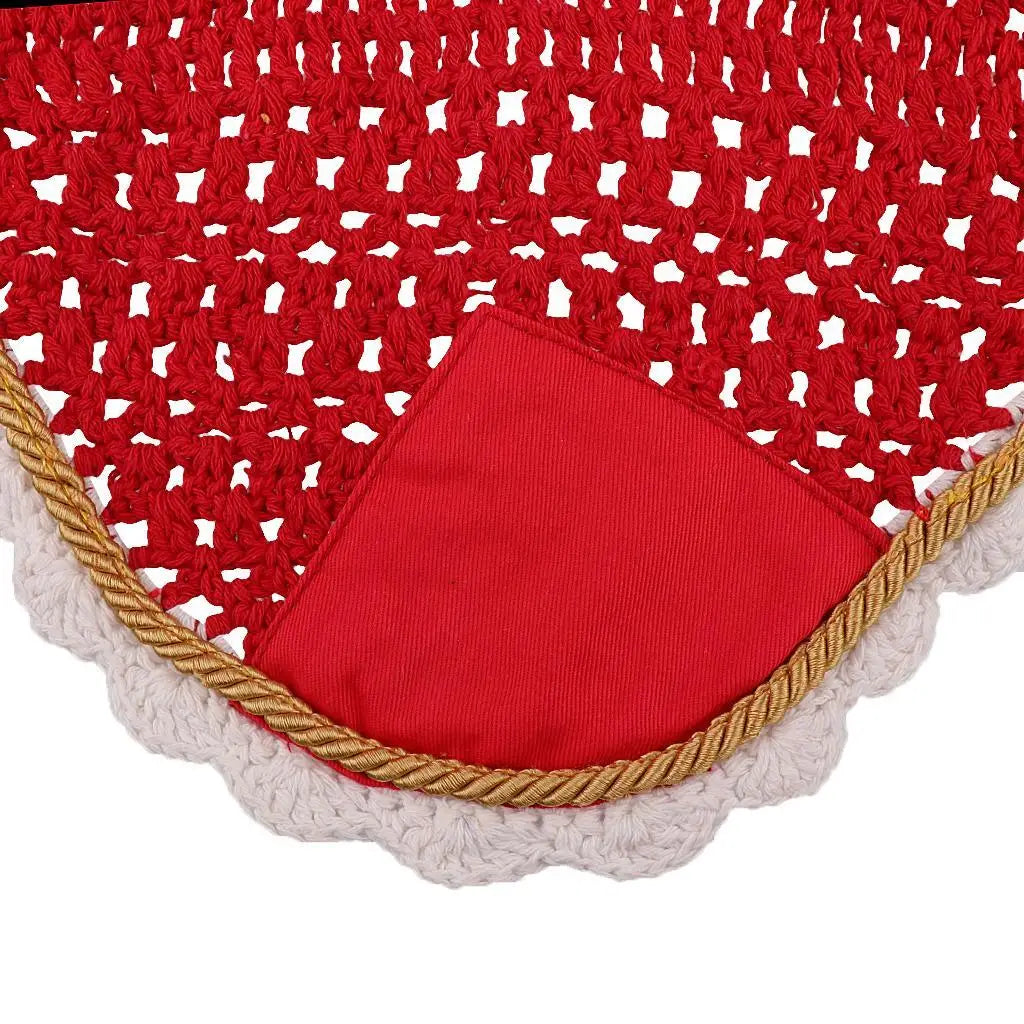 Soft Cotton Hand Crochet Breathable Fly Veil with Ears for Horse Red