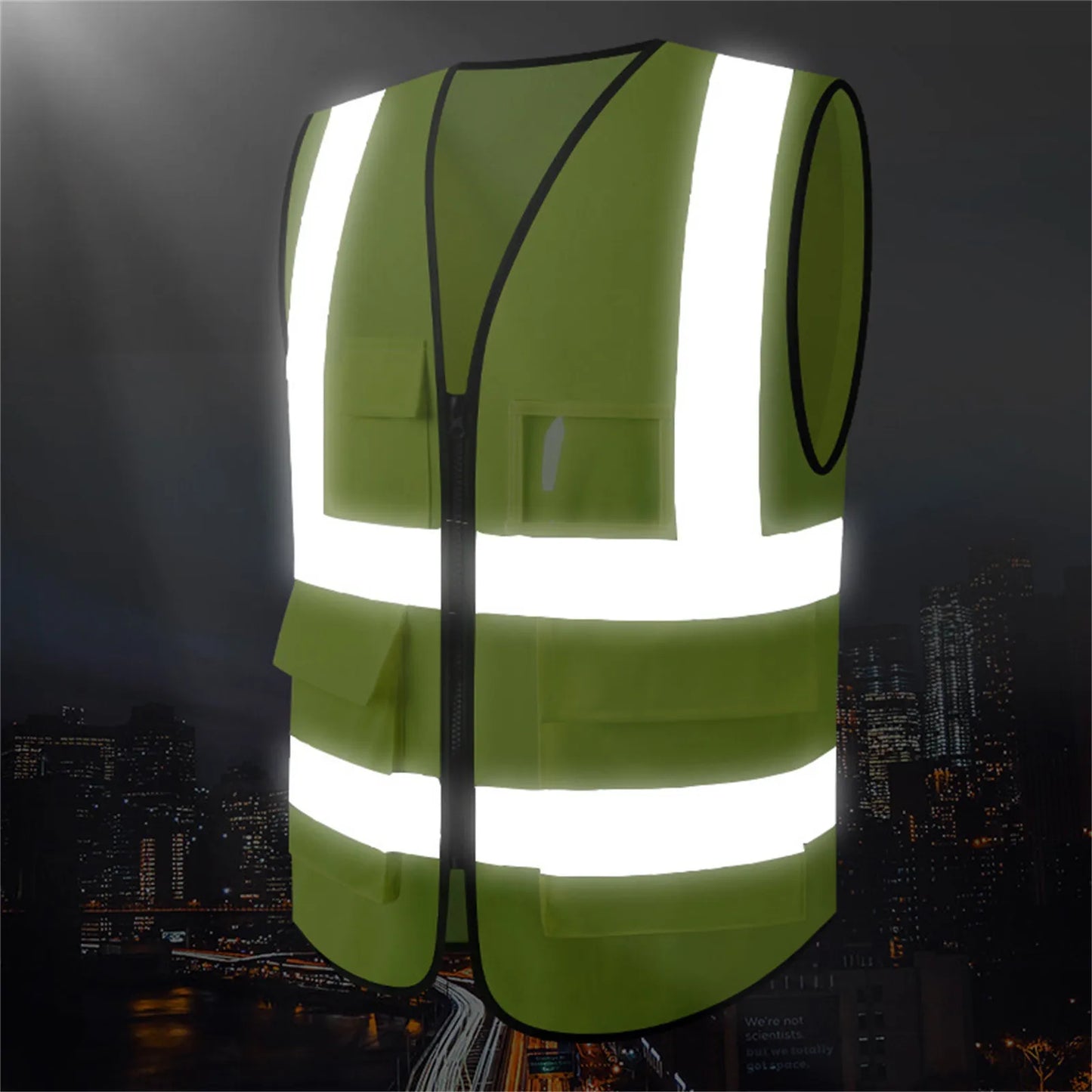 Grid Summer Reflective Safety Vest High Visibility Night Work Security Sleeveless Construction Workwear Zipper Pockets Adults