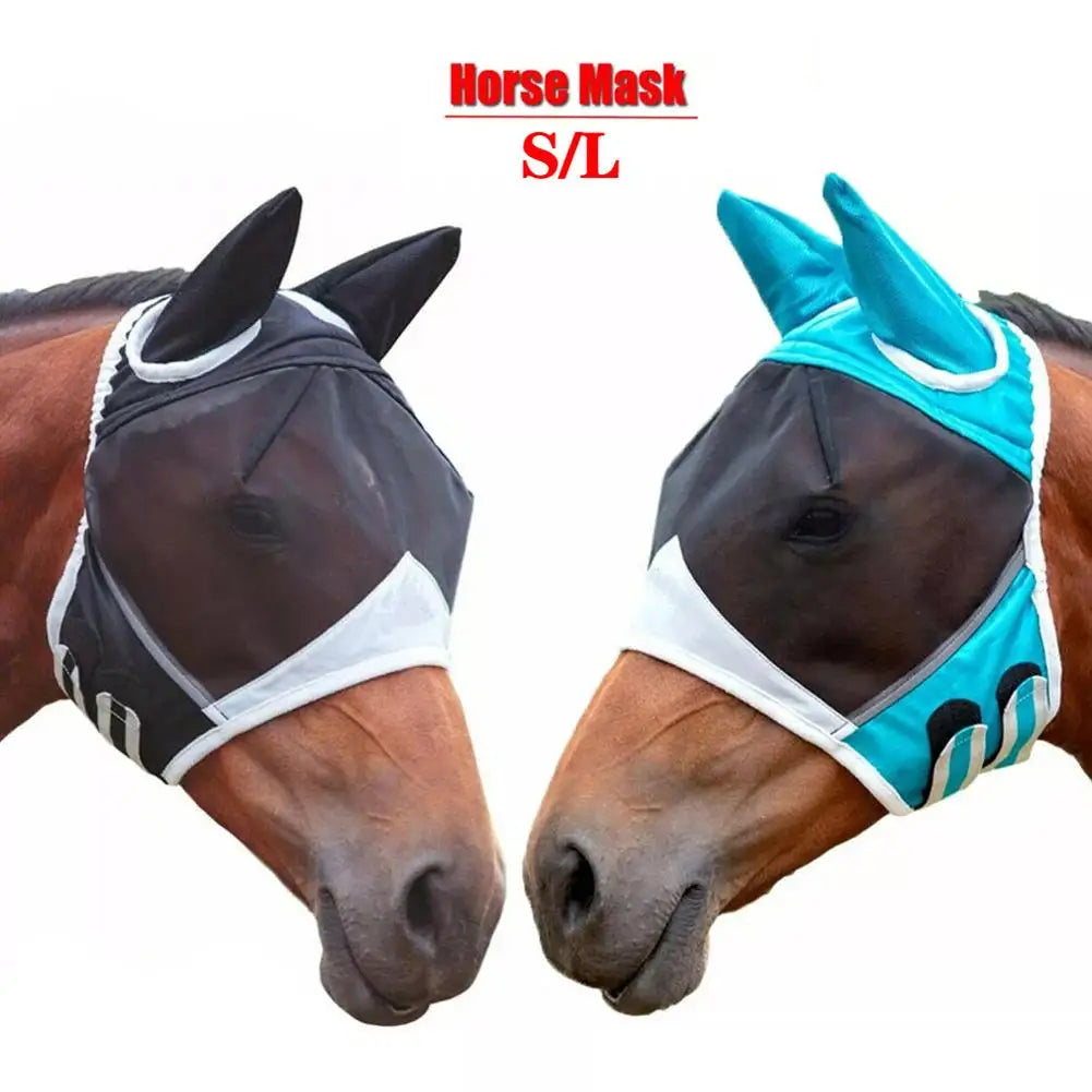 YFASHION Horse Mask Adjustable Breathable Anti-uv Anti-mosquito Pet Summer Eye Shield Mesh Fly Protective Cover