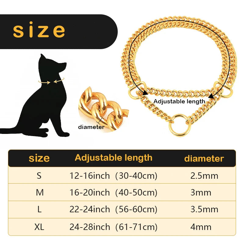 Double Row Gold Dog Chain Collar Stainless Steel Chew Proof 18K Training Pet Chains Collars for Medium Large Dogs