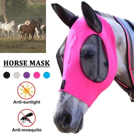 1 Pc Anti-Fly Mesh Equine Mask Horse Mask Stretch Bug Eye Horse Fly Mask with Covered Ears Horse Fly Mask Long Nose with Ears