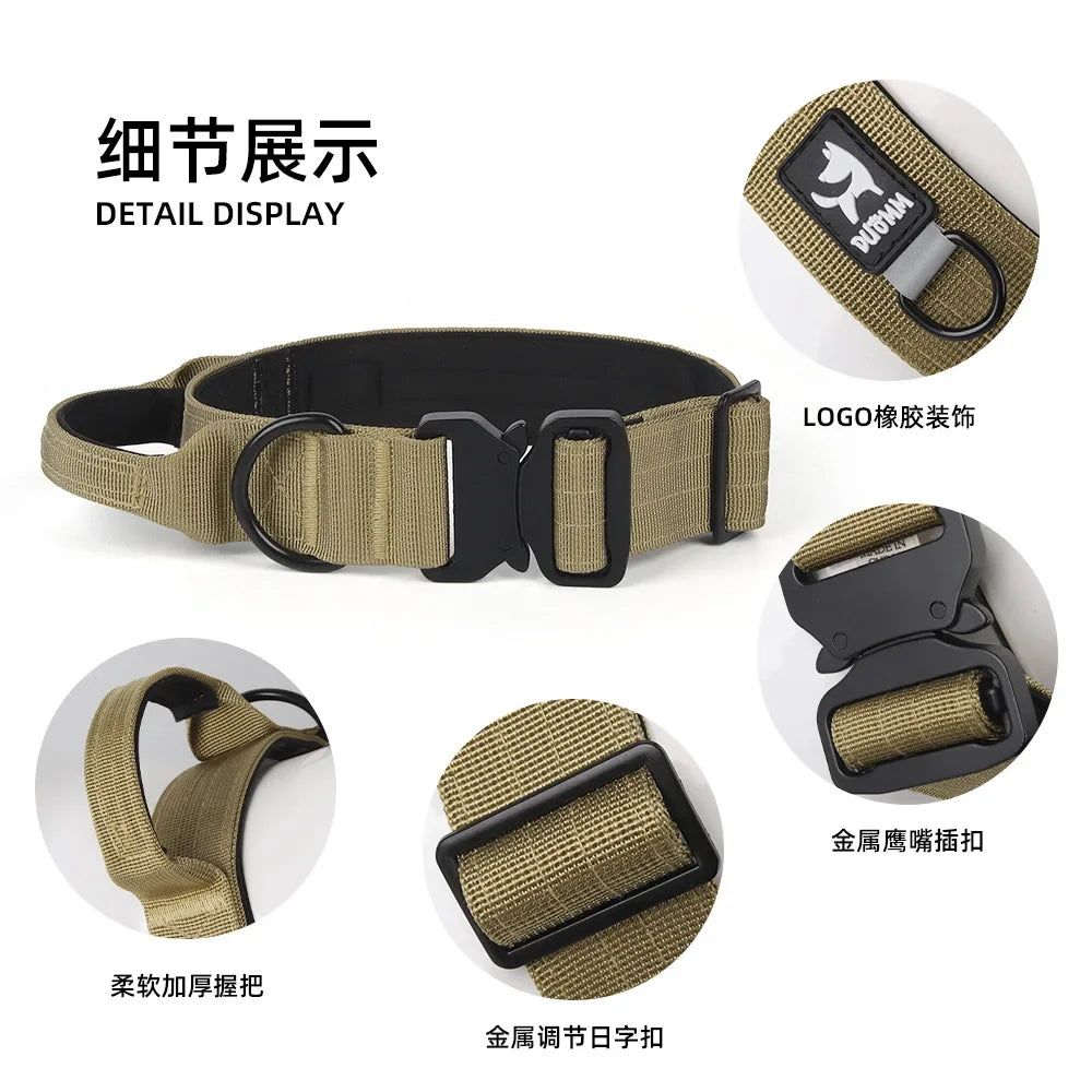 Large Dog Collar Durable Nylon Military Tactical Adjustable Pet Lead Outdoor Walking Training Collars Pitbull Labrador Supplies