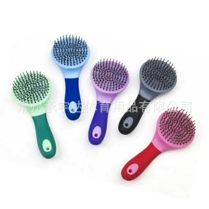 Horse Mane & Tail Brush Round Shaped Soft Rubber Grip  Needle Bristles Stable Cleaning Kit Horse Grooming Brush new