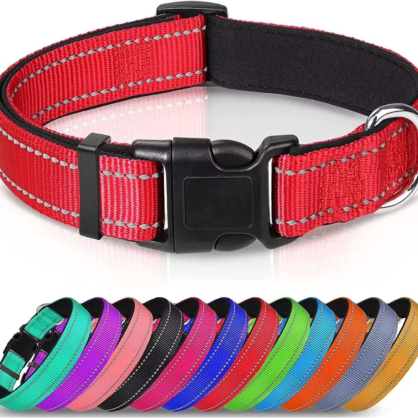 Reflective Dog Collar,Soft Neoprene Padded Breathable Nylon Pet Collar Adjustable for Medium Large Dogs, Neck 25-60 Centimeter