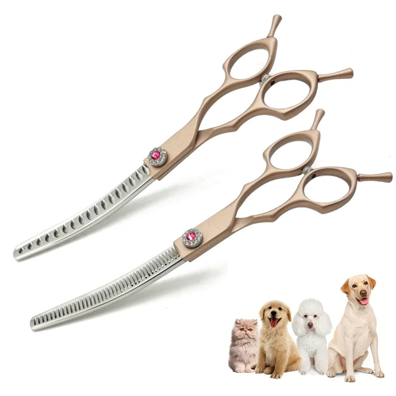 7inch Pet Curved Chunkers Shears Stainless Steel Dog Grooming scissors Cat Curved Thinning Scissors Special Designed For Pet