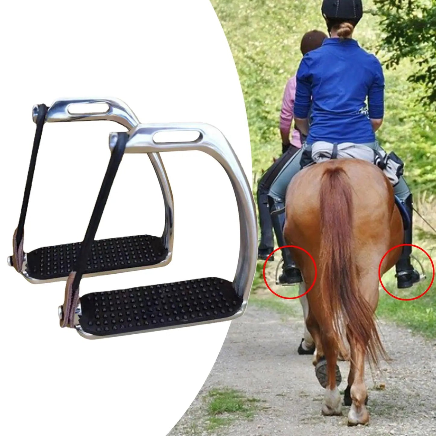 2x Horse Riding Stirrups Training Tool, Non Slip Rubber Pad, English Riding Hose