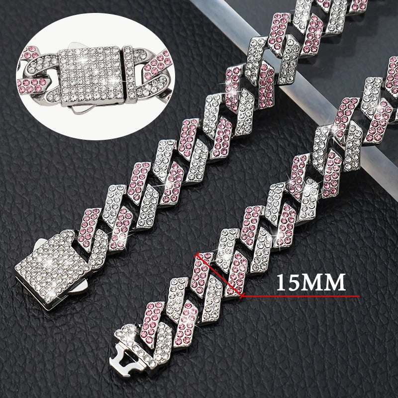 15MM Diamond Dog Chain Collar Cuban Gold Chains for Dogs and Cats Bling Jewelry Luxury Necklace