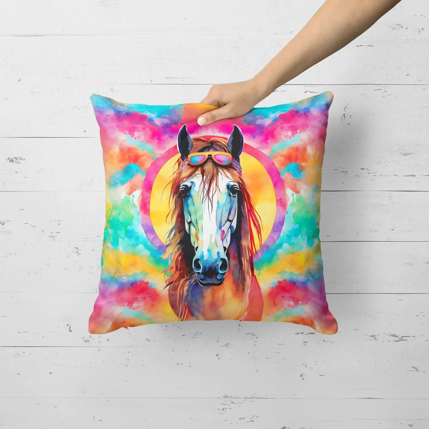 Hippie Animal Horse Throw Pillow