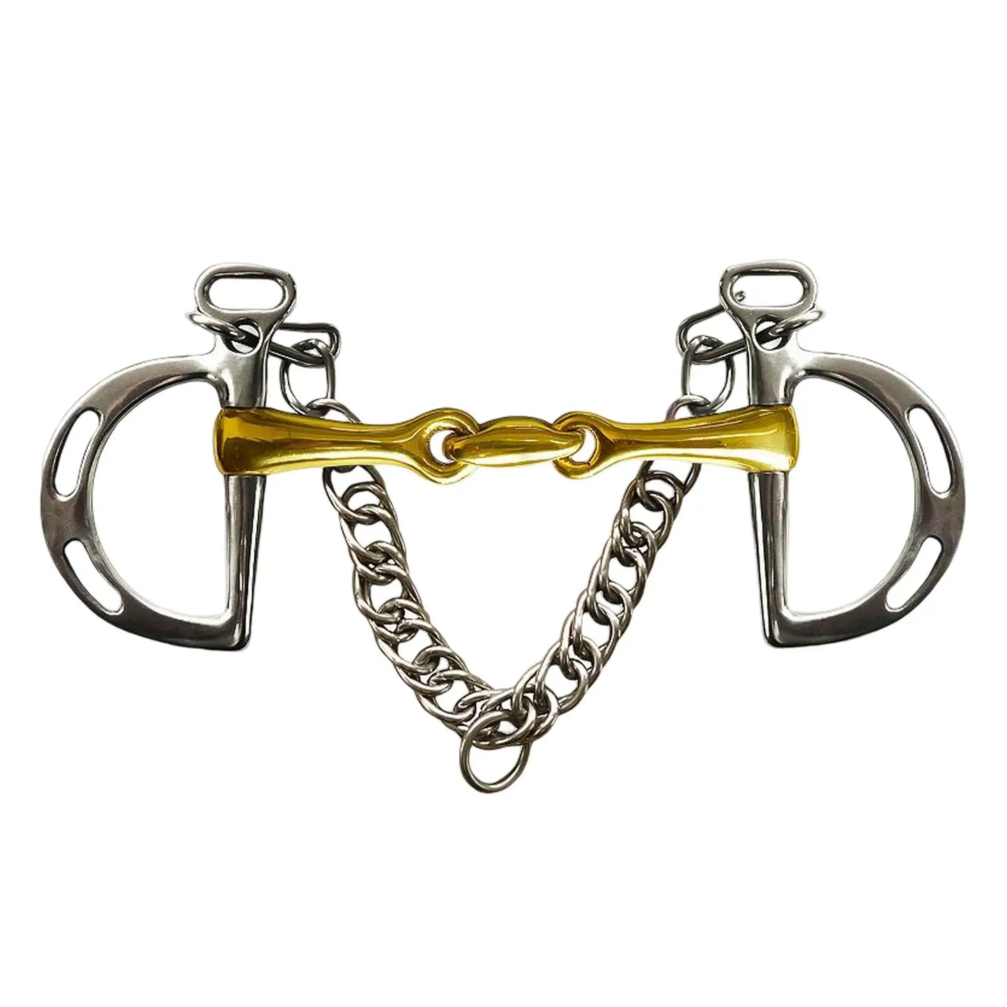 Horse Bit Copper Mouth Harness W/Curb Hooks Chain Stainless Steel Center Roller with Trims for Equestrian Horse Bridle