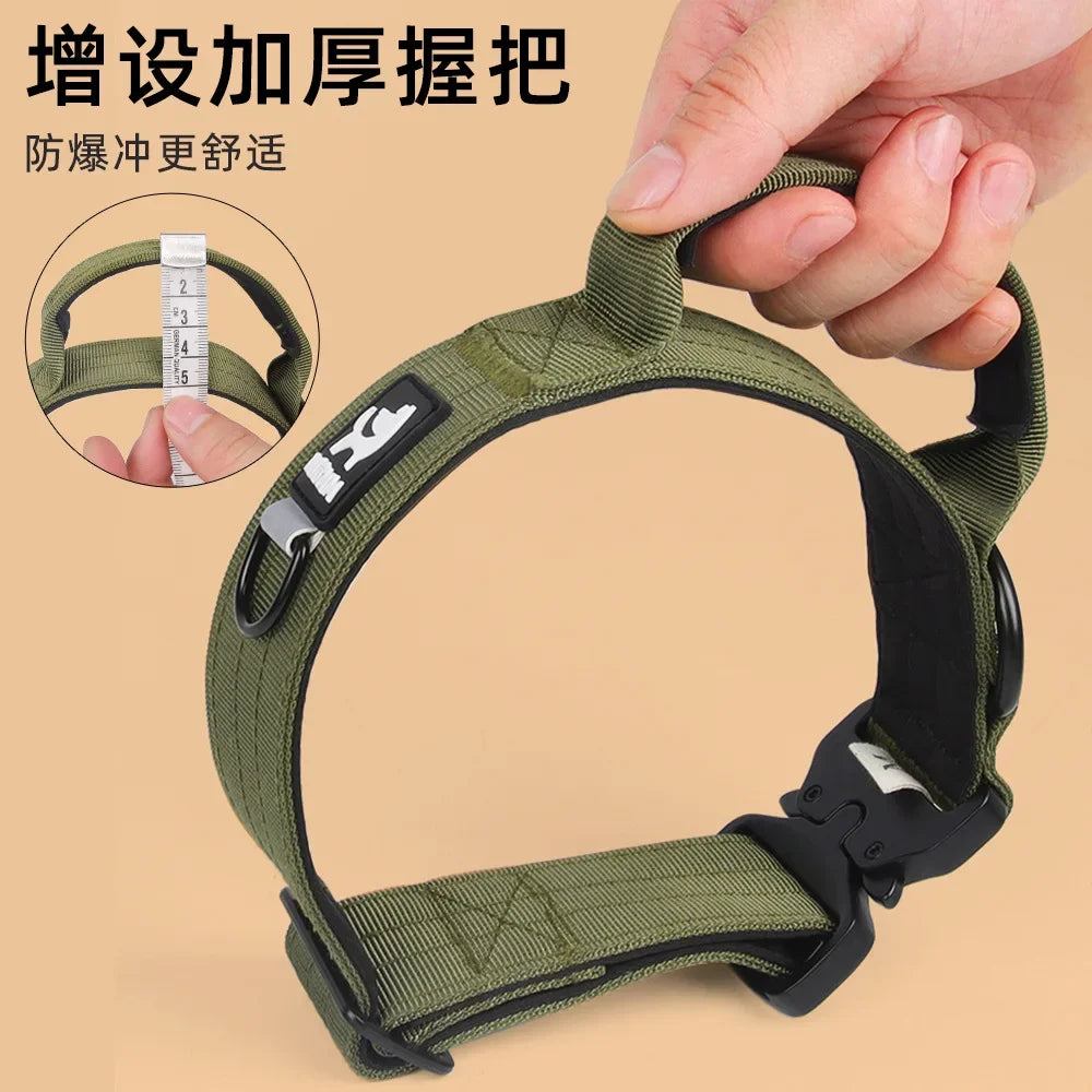 Large Dog Collar Durable Nylon Military Tactical Adjustable Pet Lead Outdoor Walking Training Collars Pitbull Labrador Supplies