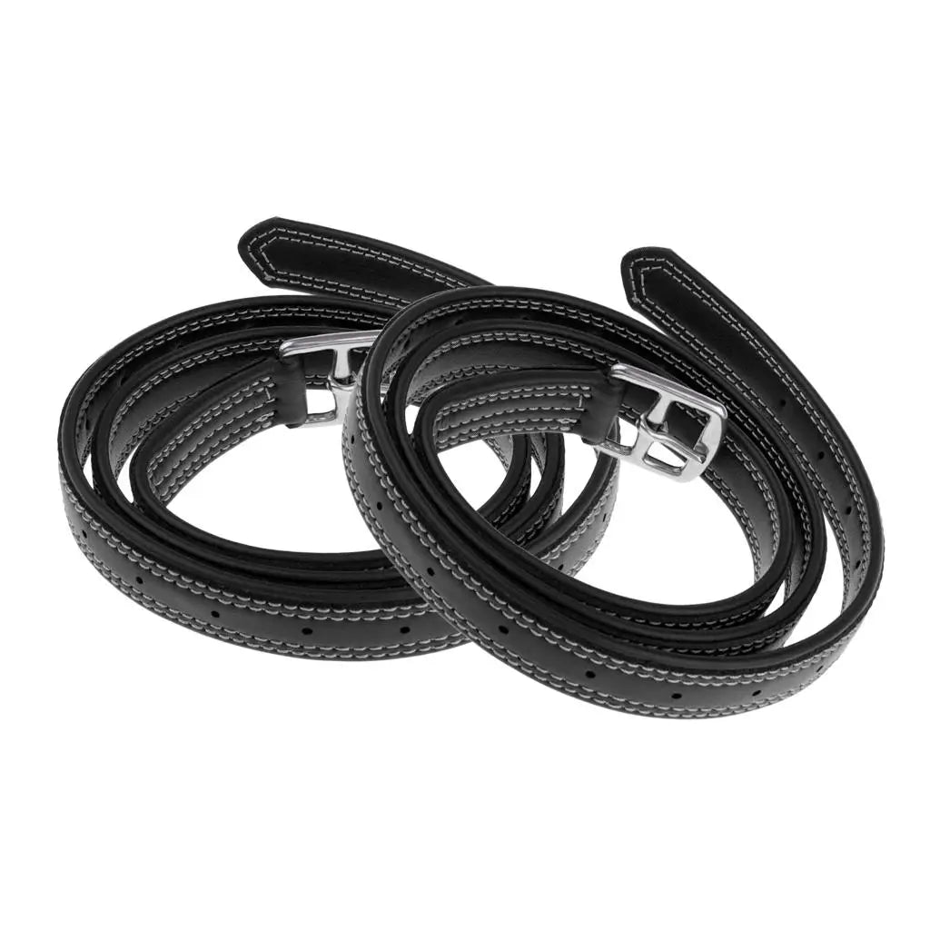 2 Pieces Horse Riding Stirrups Belt Strap Leathers with Stainless Steel Buckle 51''(L) x 1''(W)