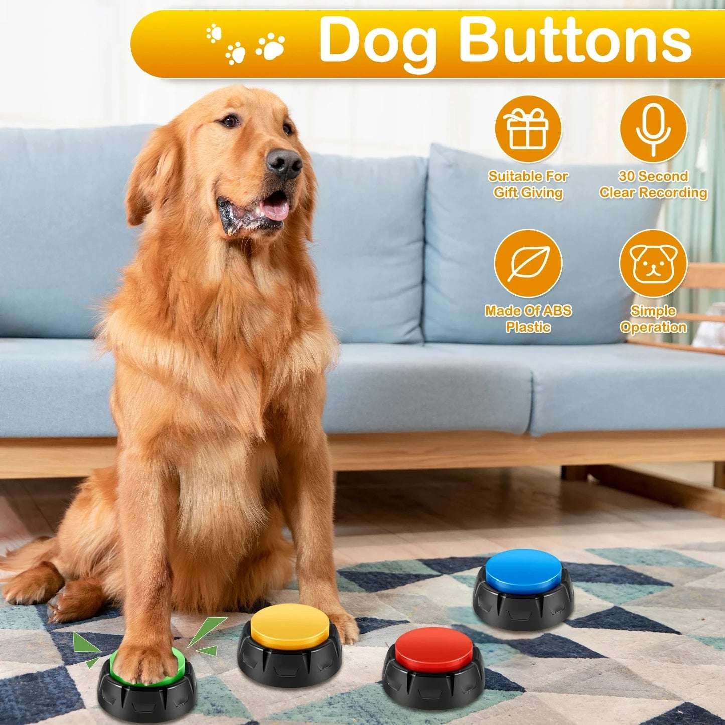 Dog Training Buttons Recordable Pet Talking Voice Recording Interactive Toys with Sticker for Communication Pet Training Buzzer