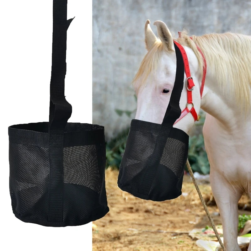 Horse Feed Bag Horse Feeding Hays Bag Hays Bucket with Adjustable Strap, Mesh Feed Bag Hays Storage Bag Slow Feed Bucket