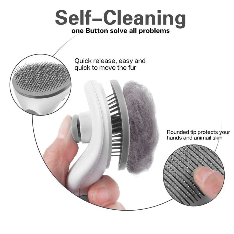 Pet Comb Cleaning Brush One-key Hair Removal, Beauty, Dog Comb Stainless Steel Hair Removal Self-cleaning Comb