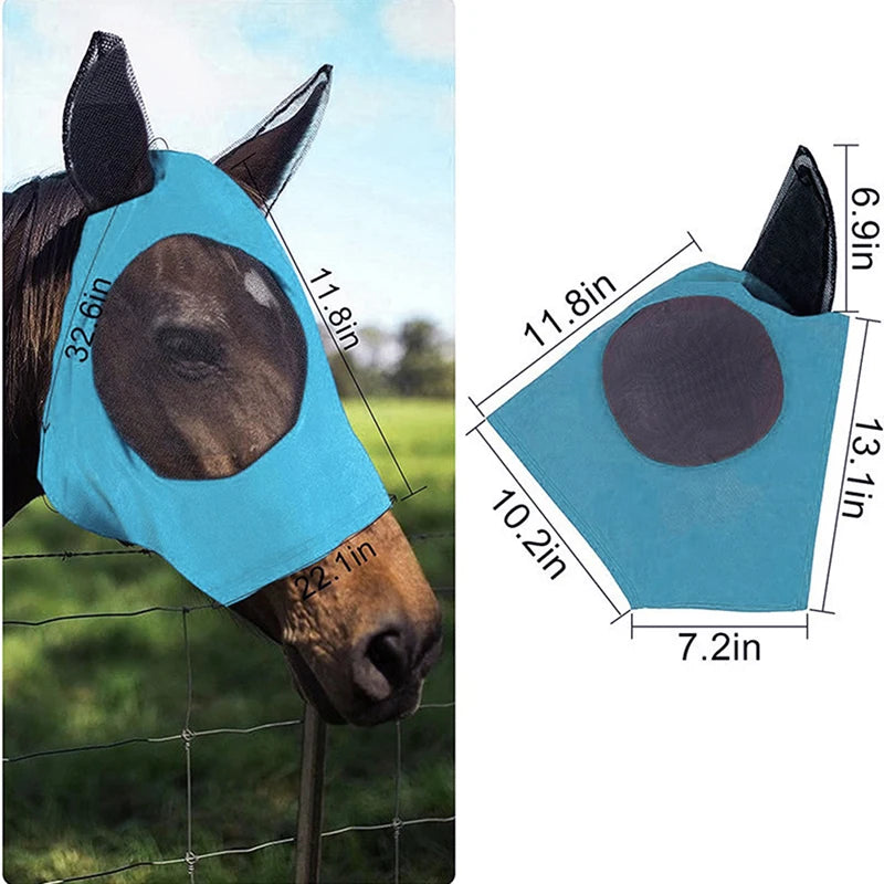 1 Pc Anti-Fly Mesh Equine Mask Horse Mask Stretch Bug Eye Horse Fly Mask with Covered Ears Horse Fly Mask Long Nose with Ears