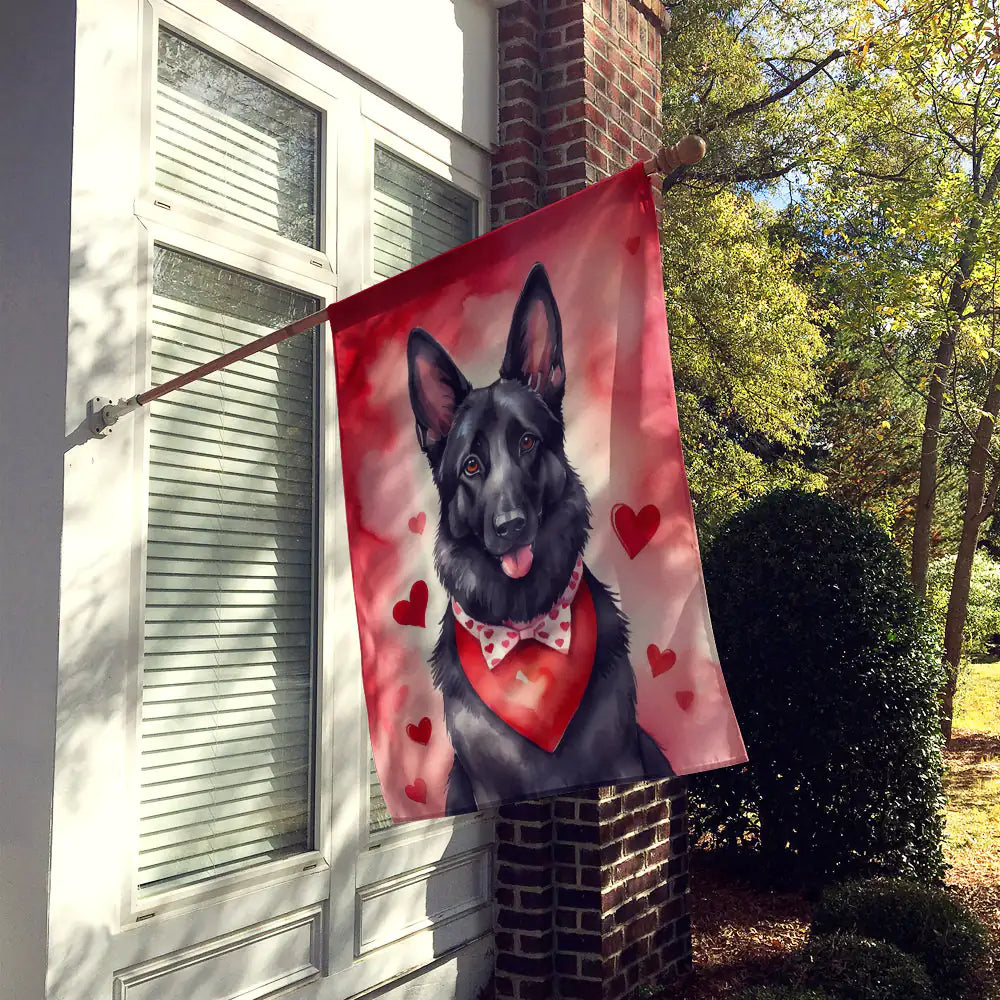 Black German Shepherd My Valentine House Flag