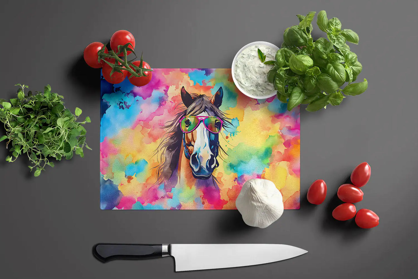 Hippie Animal Horse Glass Cutting Board