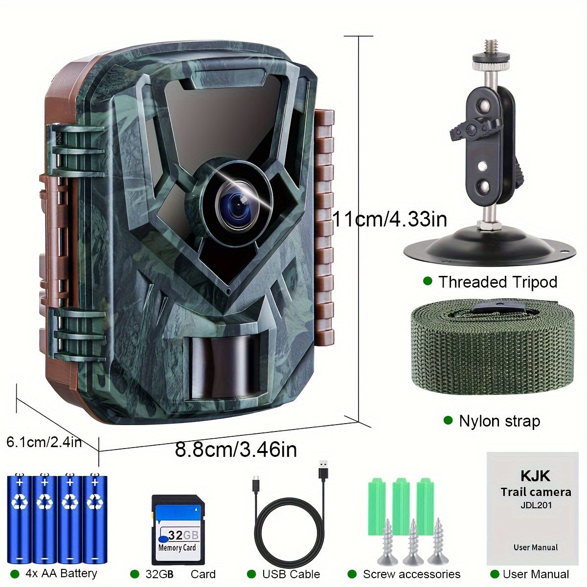 2PCS Mini Trail Cameras 24MP 1080P, 32G Memory Card And 8AABatteries, Game Camera With Night Vision Motion Activated Waterproof LP66 For Wildlife Monitoring