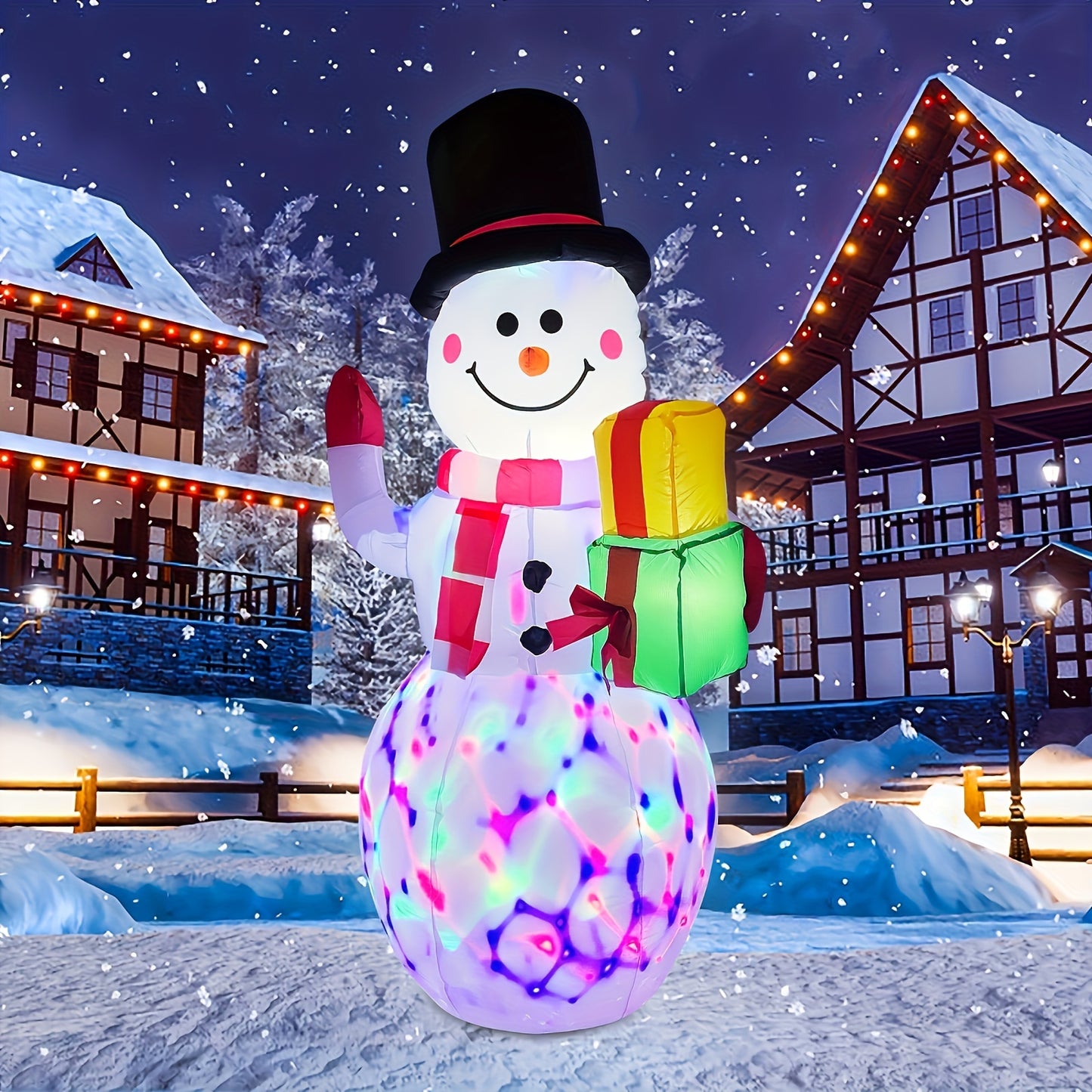 5ft Inflatable Snowman With Rotating LED Lights, Outdoor Yard Christmas Decoration, Durable Polyester, Festive Holiday Display