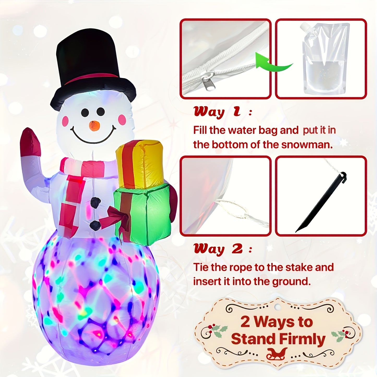 5ft Inflatable Snowman With Rotating LED Lights, Outdoor Yard Christmas Decoration, Durable Polyester, Festive Holiday Display