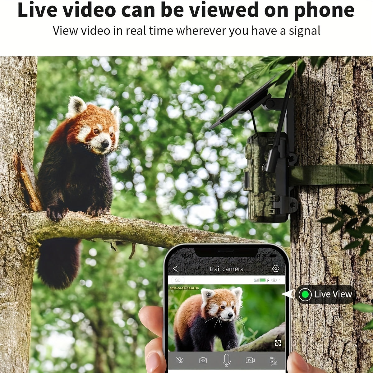 4G LTE Cellular Trail Camera With Real-time Viewing And HD Night Vision, Built-in SIM Card, Remote Phone Access, 0.2S Sports Activation Function, With Solar Panel, Used In Places No WiFi Signal