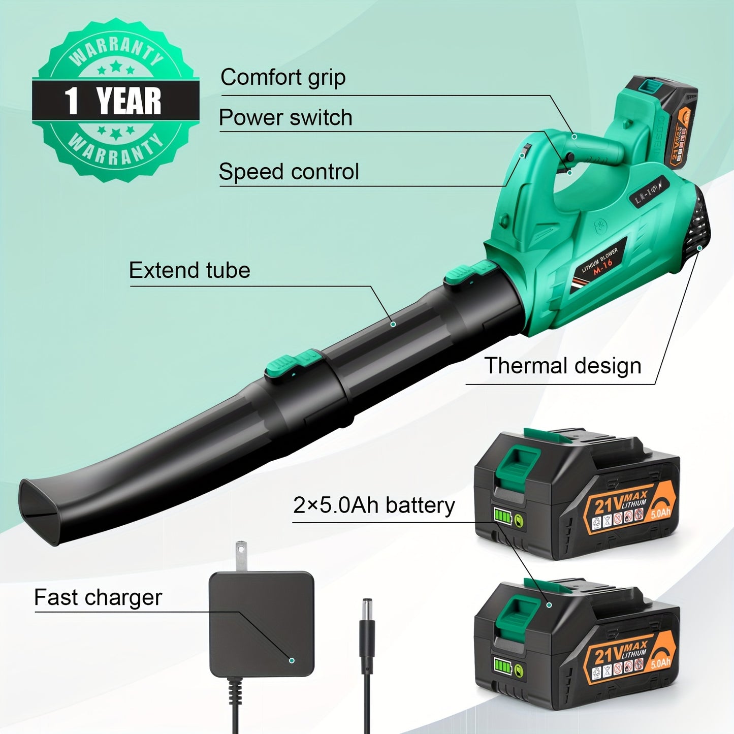 320CFM 180MPH 21V Leaf Blower Cordless with 2 X 5.0 Ah Battery & Charger, Electric Leaf Blower Battery Powered Leaf Blower Lightweight for Snow Blowing & Lawn Care Yard Cleaning