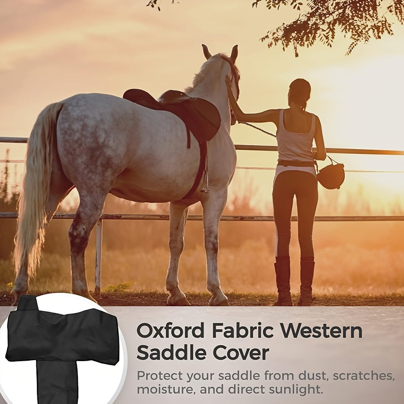 1pc Western Saddle Cover With Elastic Straps 600D Heavy Duty Oxford Fabric Horse Saddle Storage Cover Dustproof, Scratch Proof